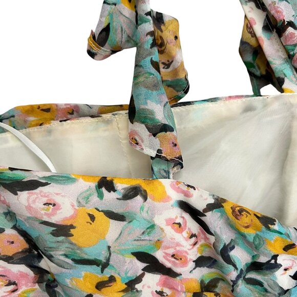 AMUR Elyse Silk Chiffon Floral Ruffle Bodycon Mini Dress Multicolor 6 Coquette - Picture 15 of 16